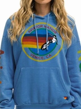 Aviator Nation Blue Venice Surf Logo Pullover Hoodie - XS